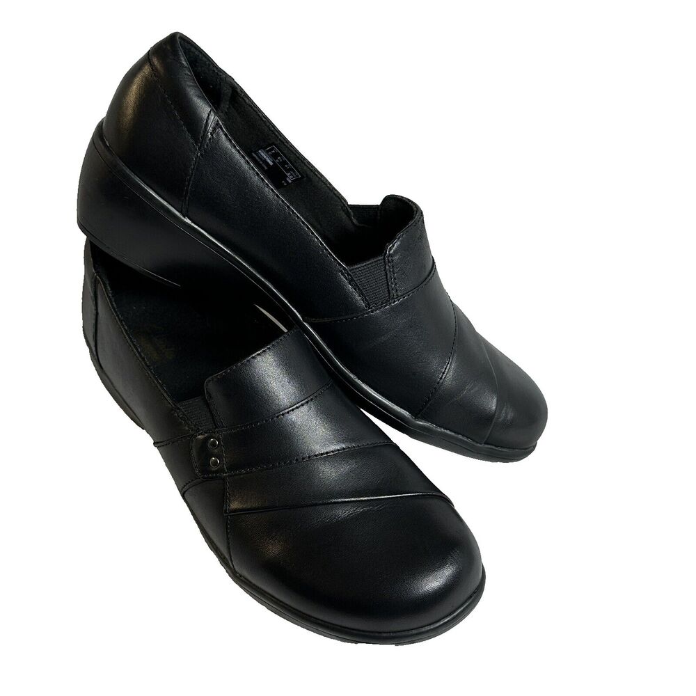 Clarks Collection Shoes Women's 9.5W Black May Marigold Slip On Wedge Clogs